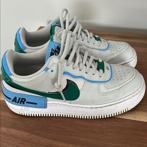 Nike White and Green Sneakers Classic Air Force 1 Design